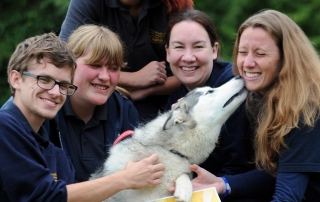 Sapphire gives Chesterfield's RSPCA banch fund raiser, Julie Platts, a thankyou kiss for her's and her colleagues and the public's efforts in raising £50,000, which has been spent on a new rabbit house.