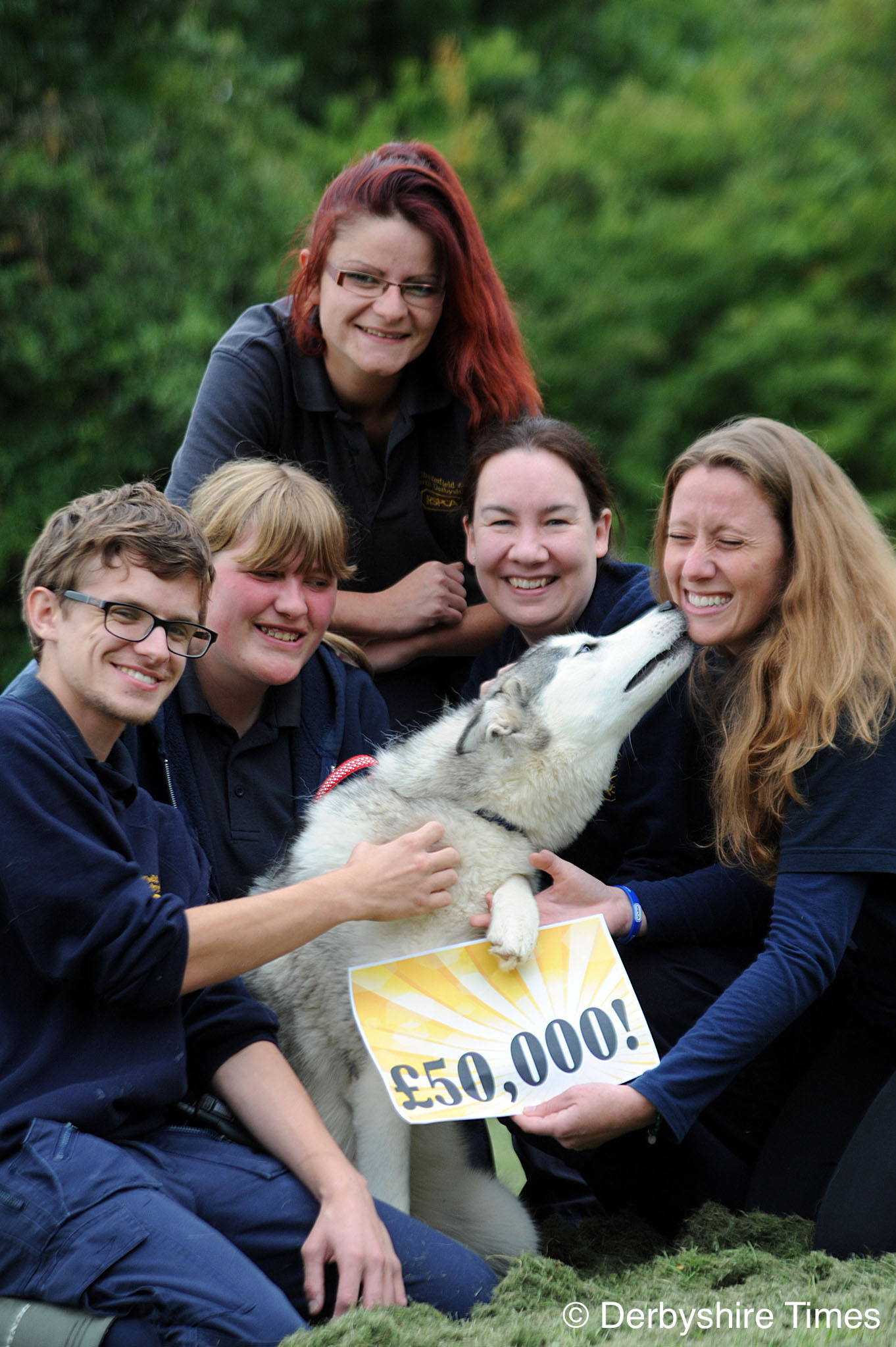 Sapphire gives Chesterfield's RSPCA banch fund raiser, Julie Platts, a thankyou kiss for her's and her colleagues and the public's efforts in raising £50,000, which has been spent on a new rabbit house.