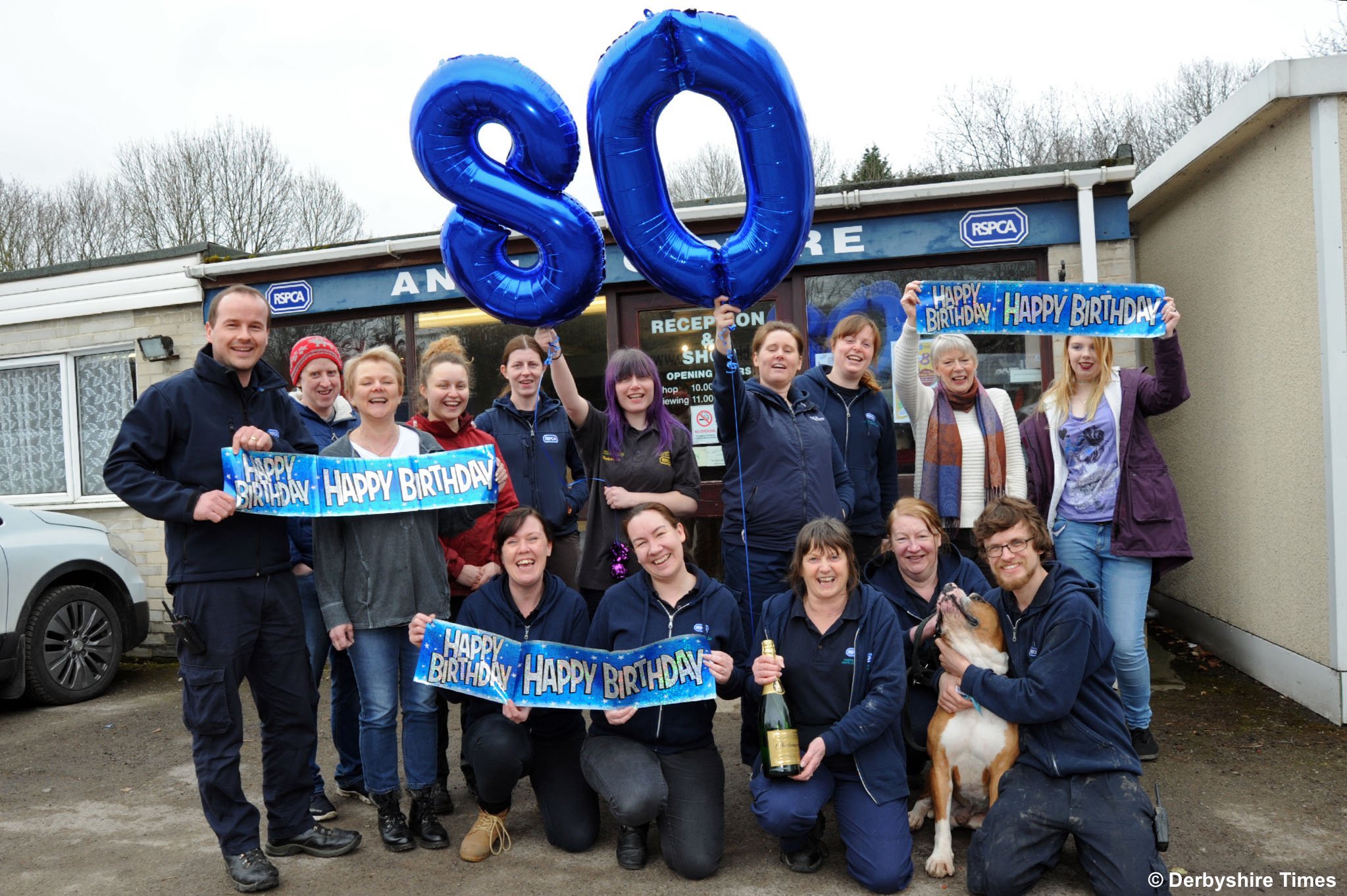 Staff, volunteers and friends of the Chesterfield RSPCA help celebrate their 80th anniversary.